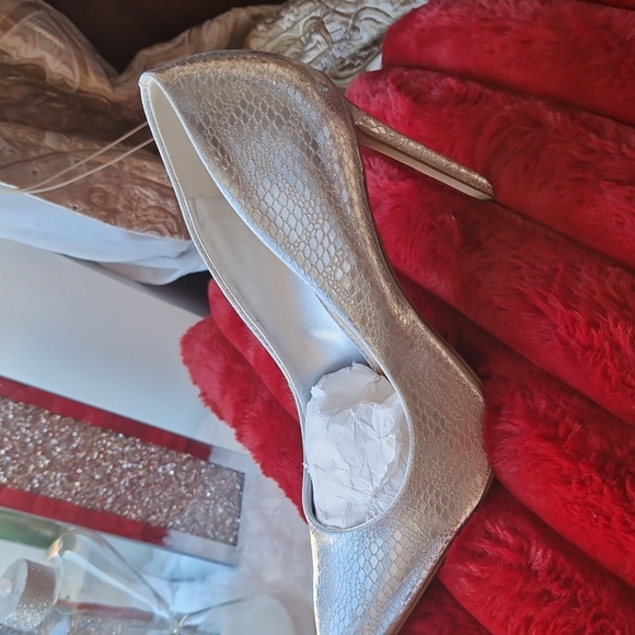Aldo Shoes - Aldo Elegant Silver Stiletto Heels With Matching Clutch.